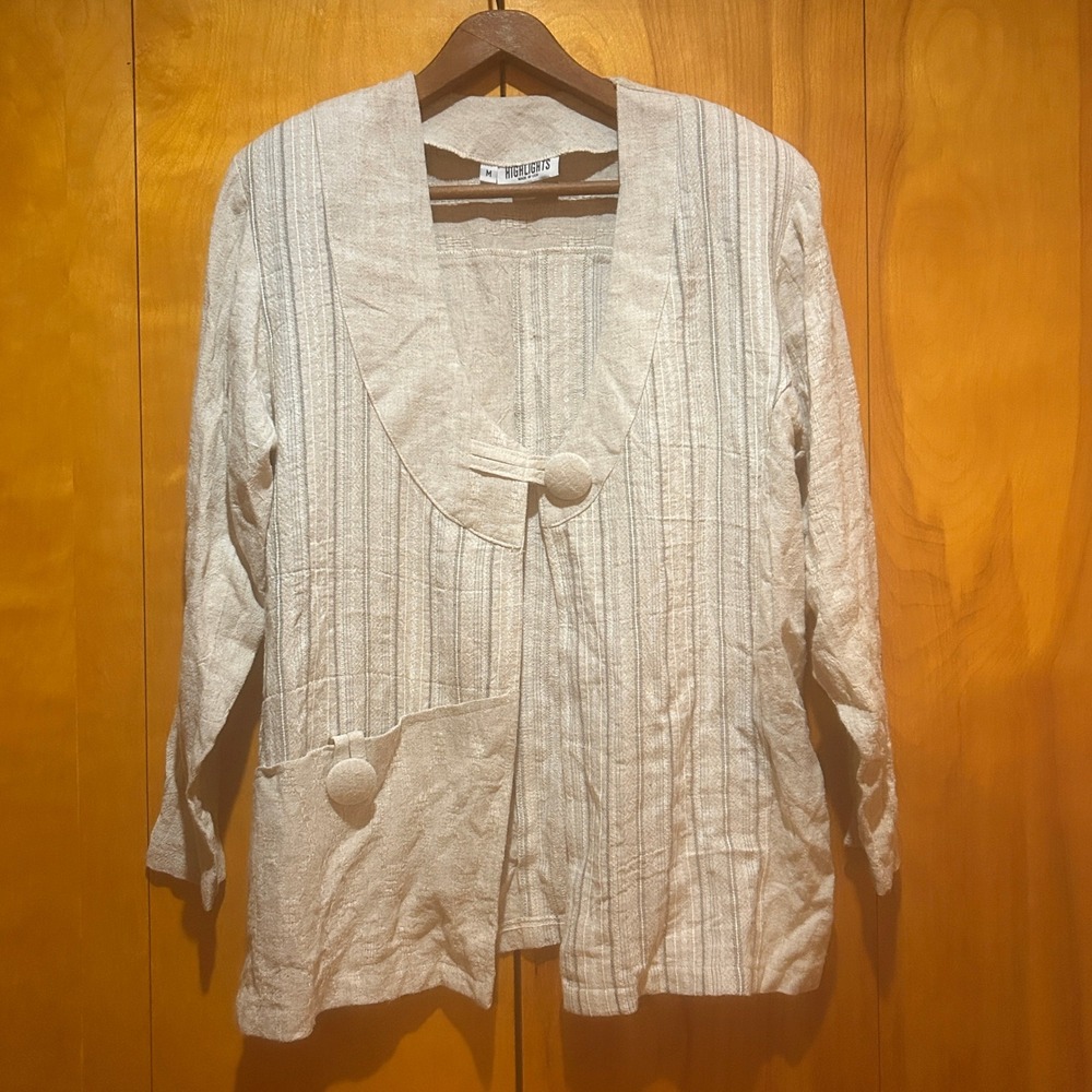 Vintage 90s Highlights Open Cardigan / Tunic Womens M Rayon Flax Lagenlook Layer
